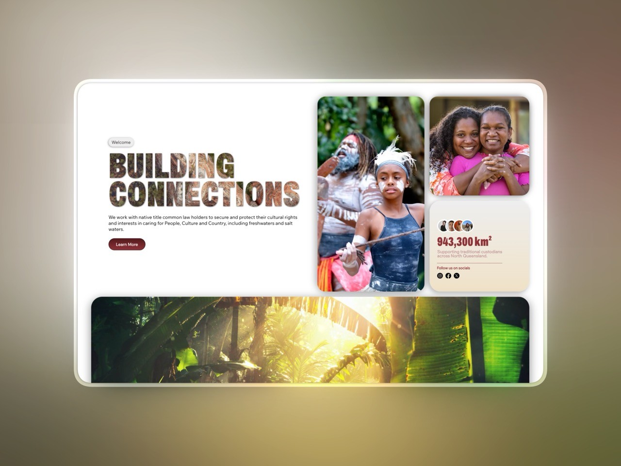 website homepage with and banners for a Cairns aboriginal website.