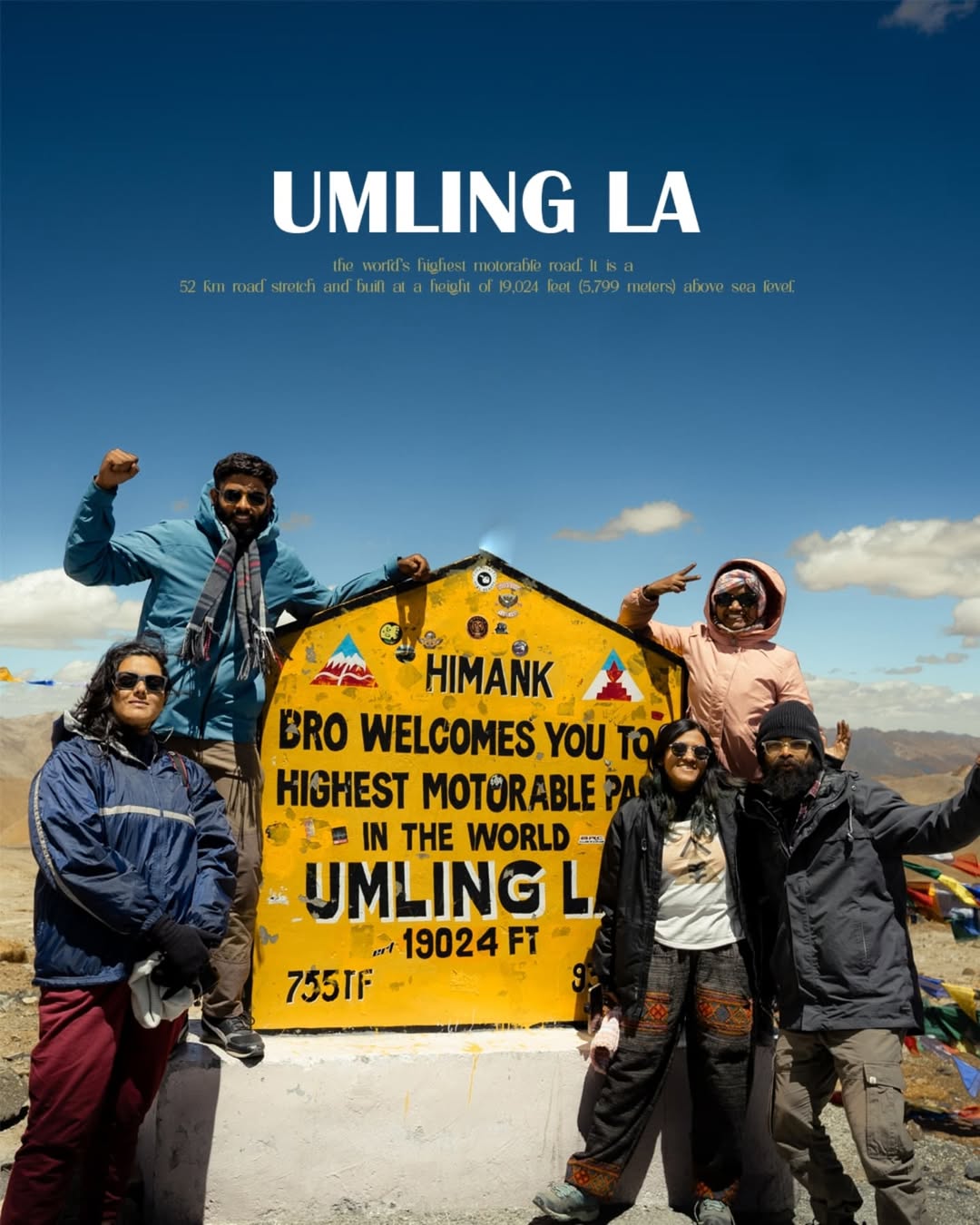 Madfun Adventures group at Umling La, world's highest road. Himalayan road trips India.