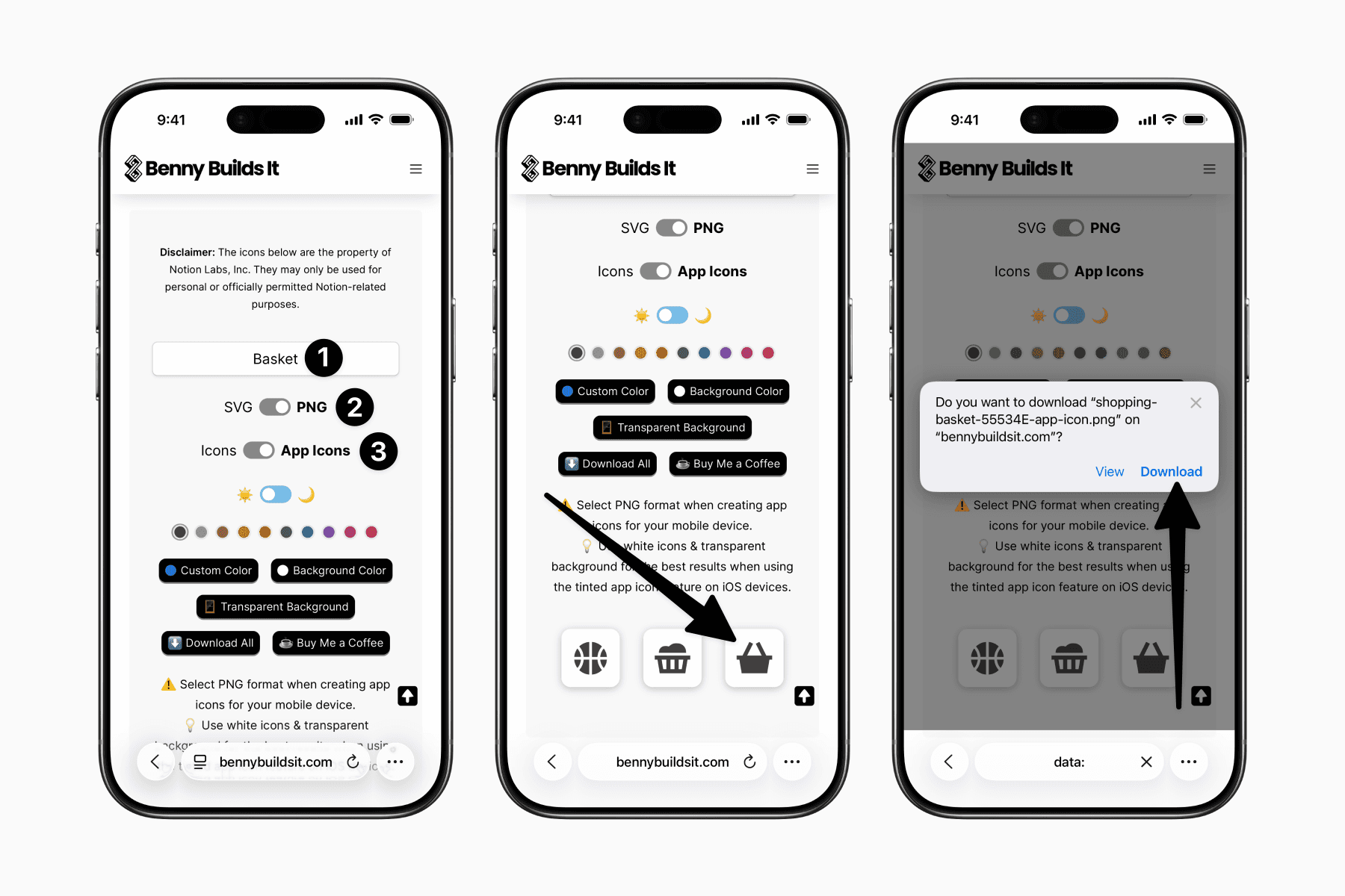 Download a Notion icon from the Benny Builds It website.
