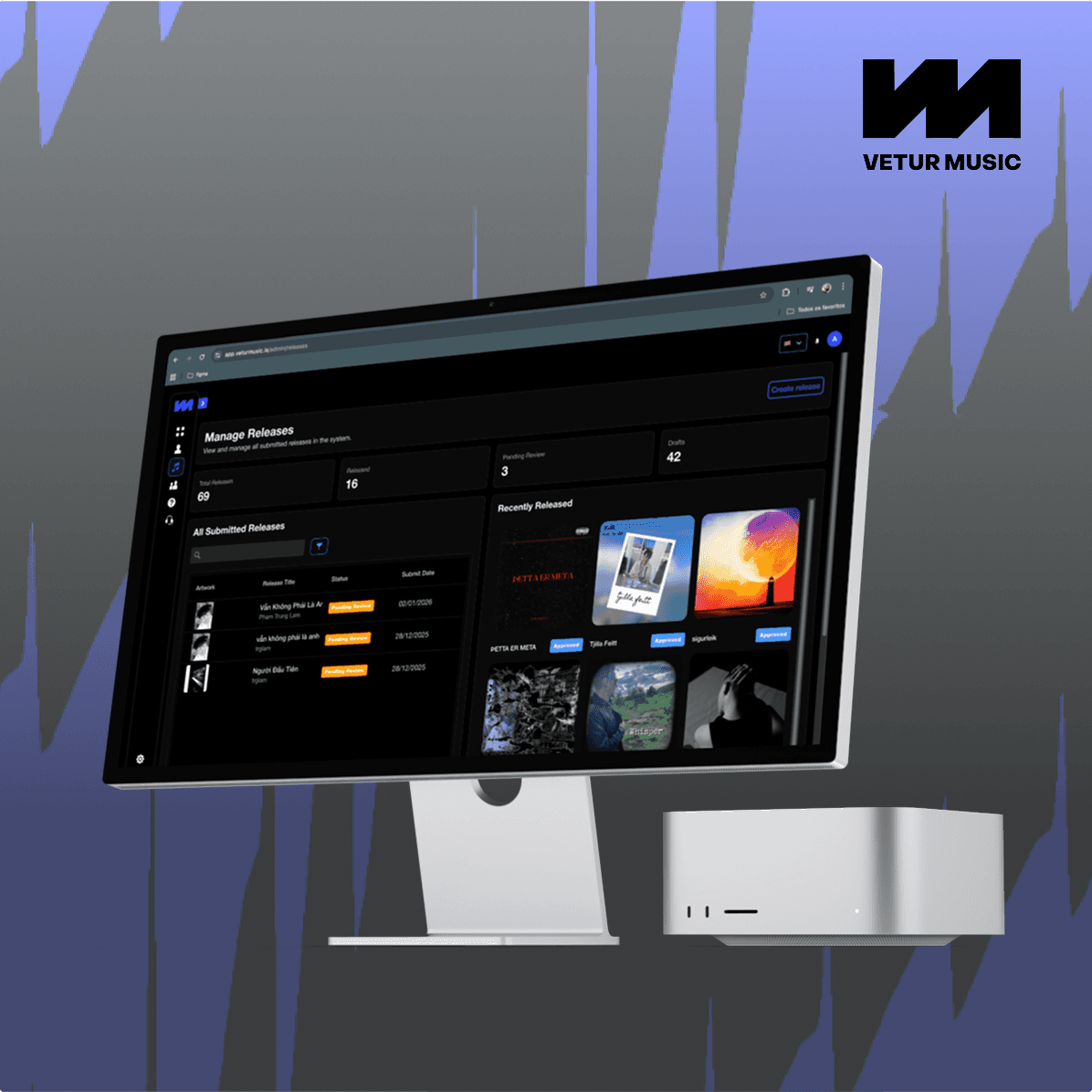 A large orange truck driving down a dirt road