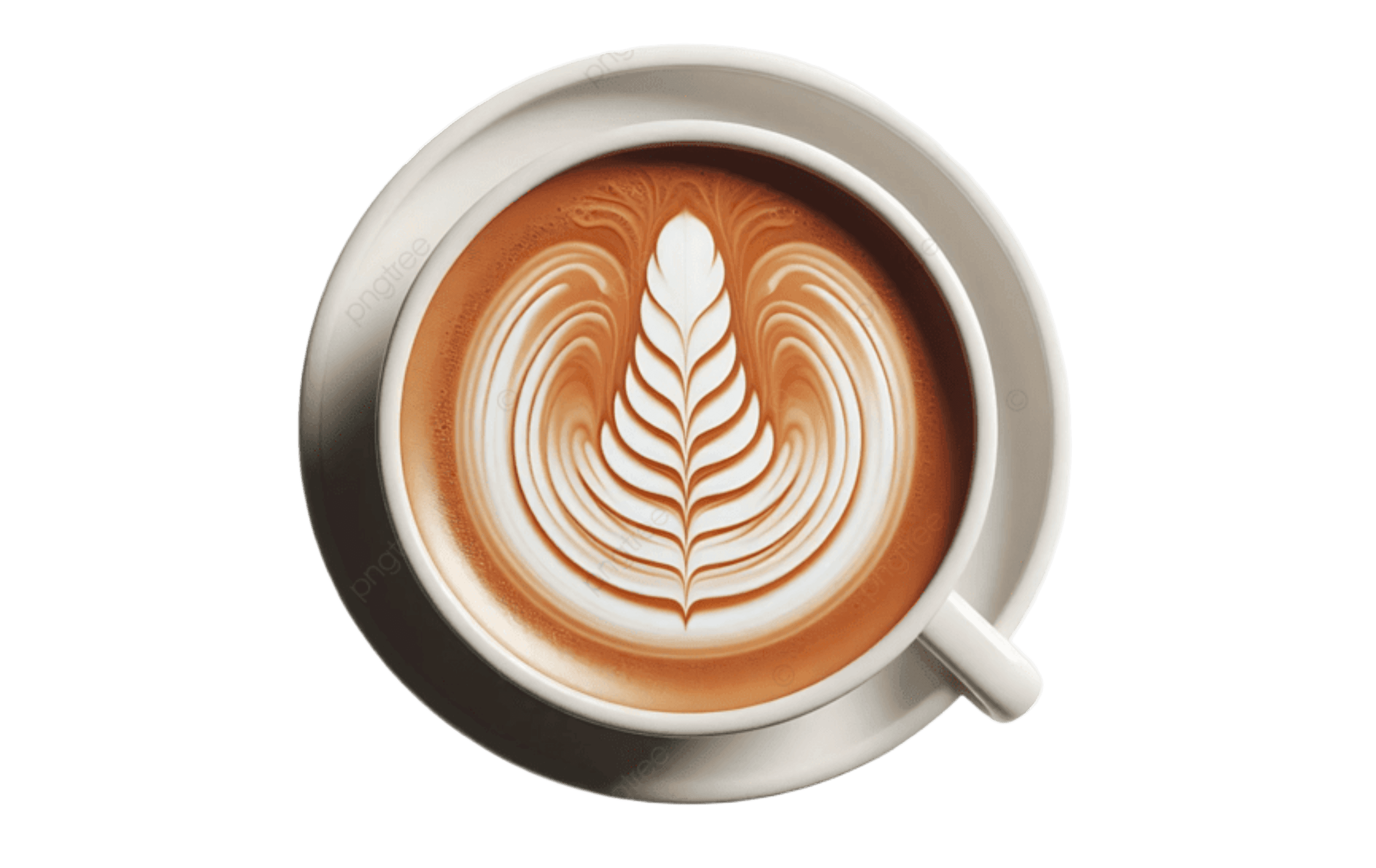 Top-down view of a cappuccino with detailed latte art, representing Coffee 24's café-quality coffee experience