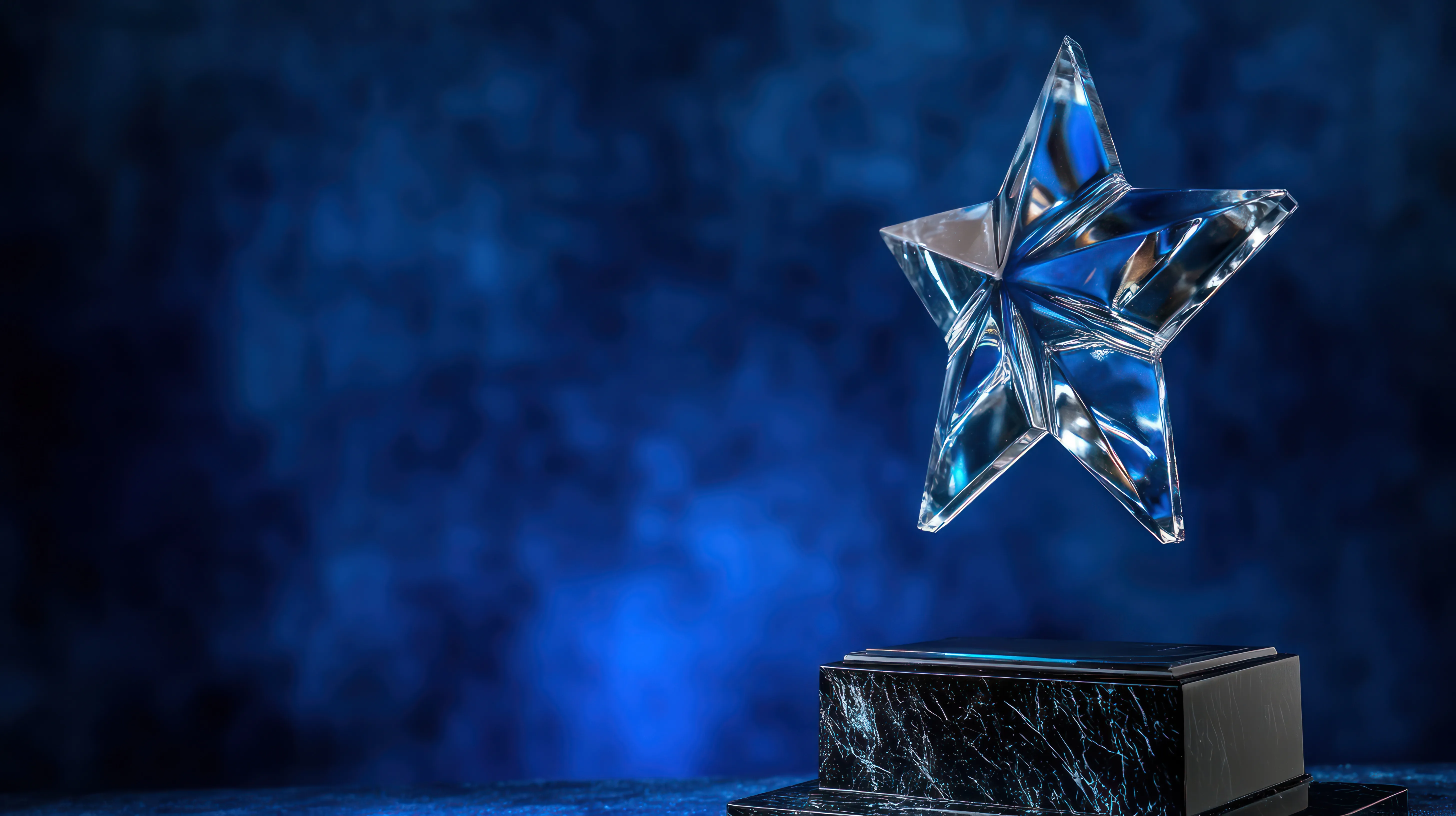 An elegant glass star-shaped award against a dark blue background representing completion of OSHA-based safety training for field work.