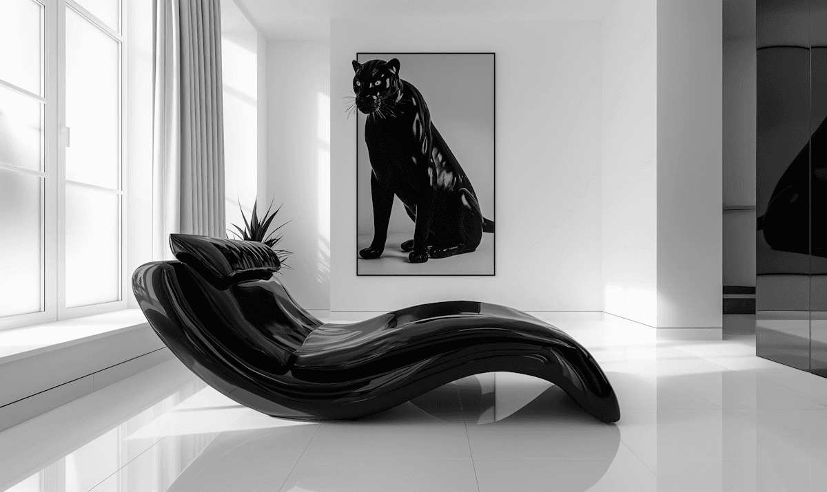 A relaxing chair with an artwork