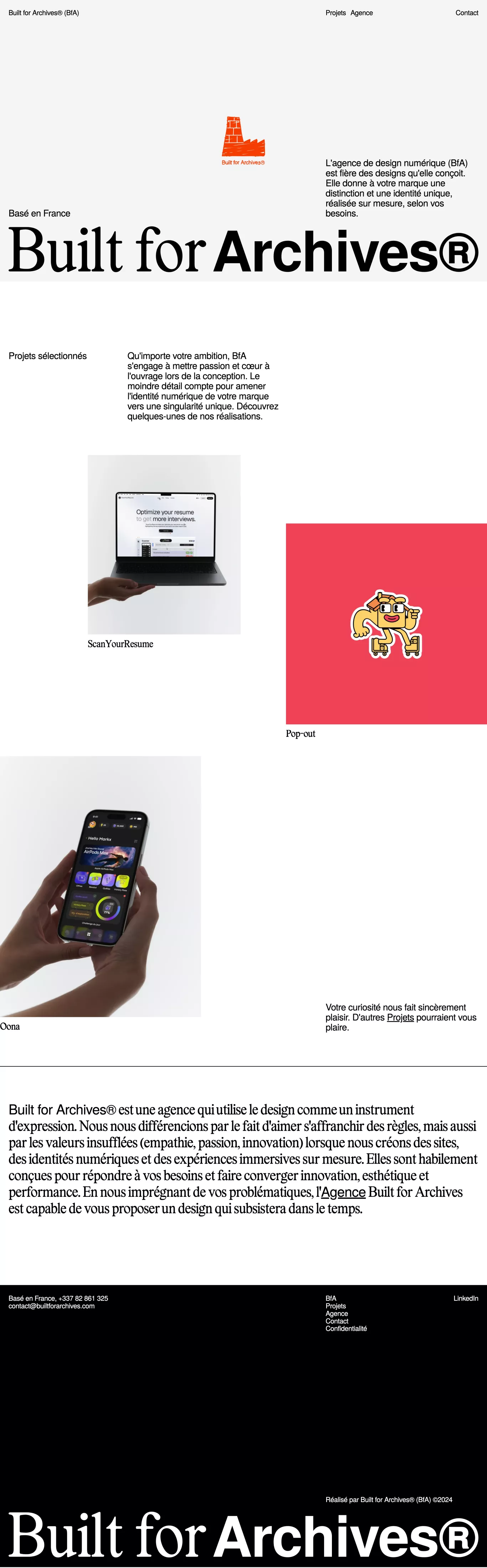 Built for Archives - Agence Digitale Cré portfolio page screenshot showcasing Design and Tech design