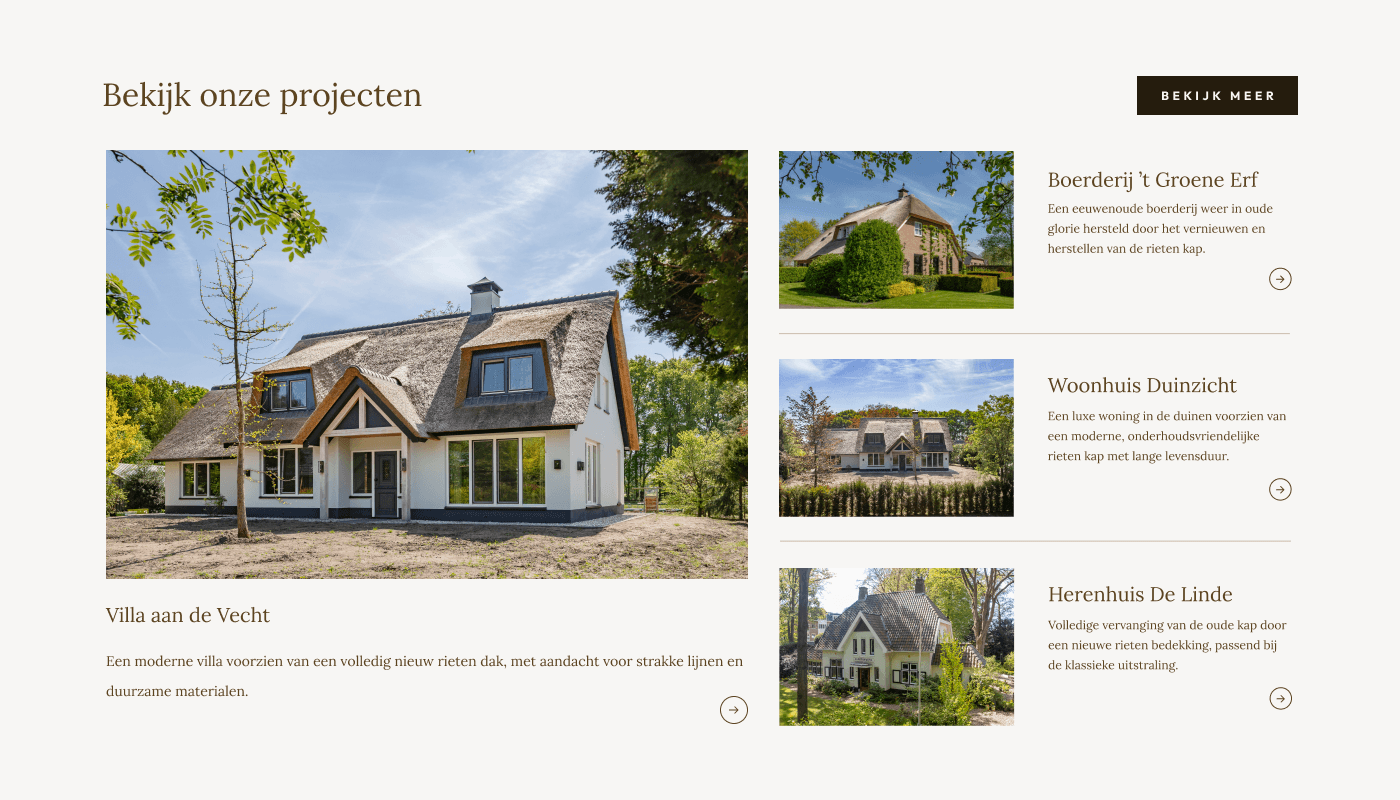 Websitepagina door Sparc voor Rietdekkersbedrijf van Dijk