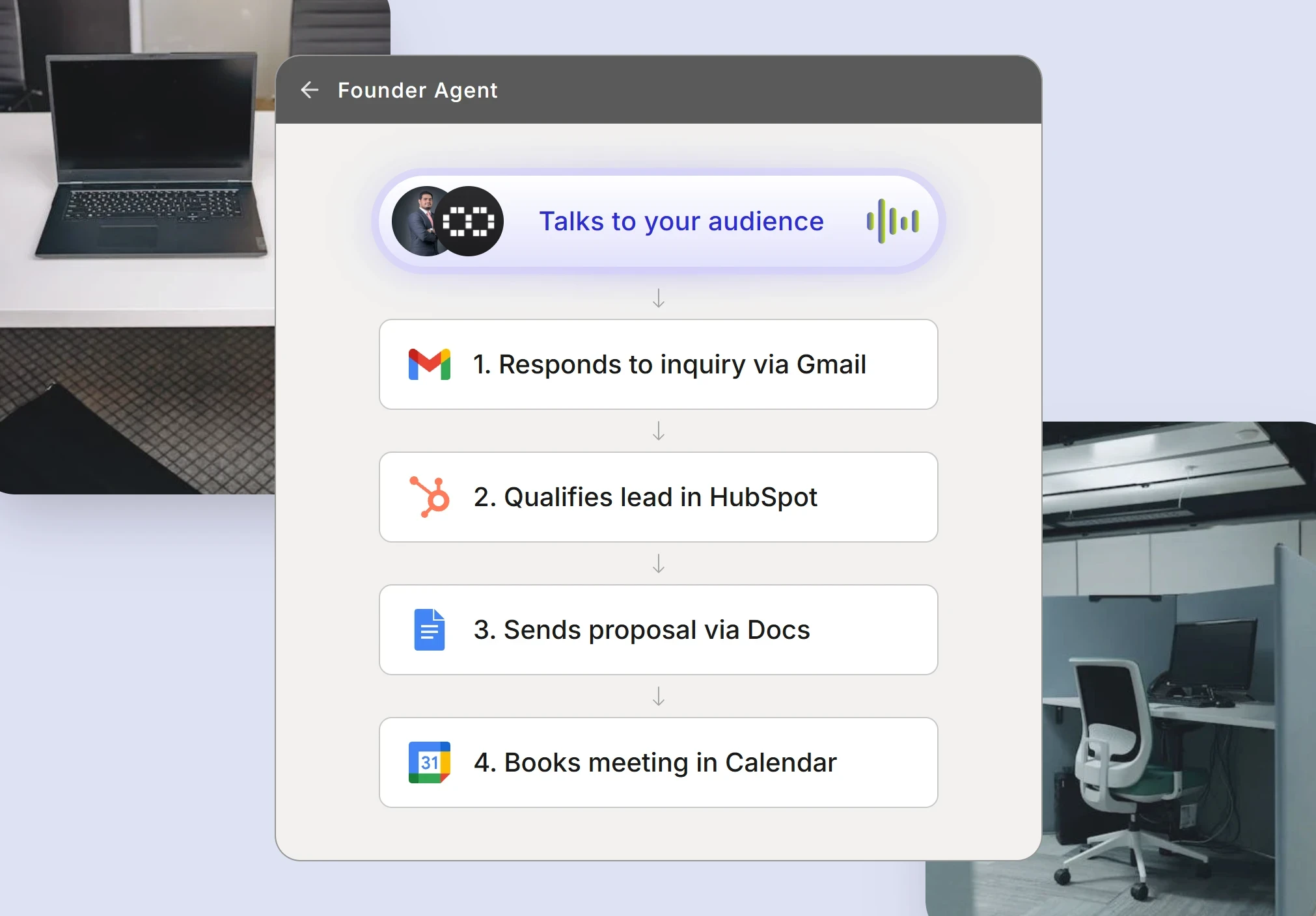 Automated founder system workflow showing lead qualification