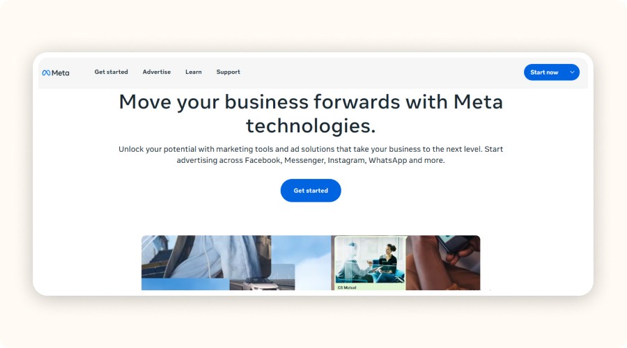 Meta Ads homepage
