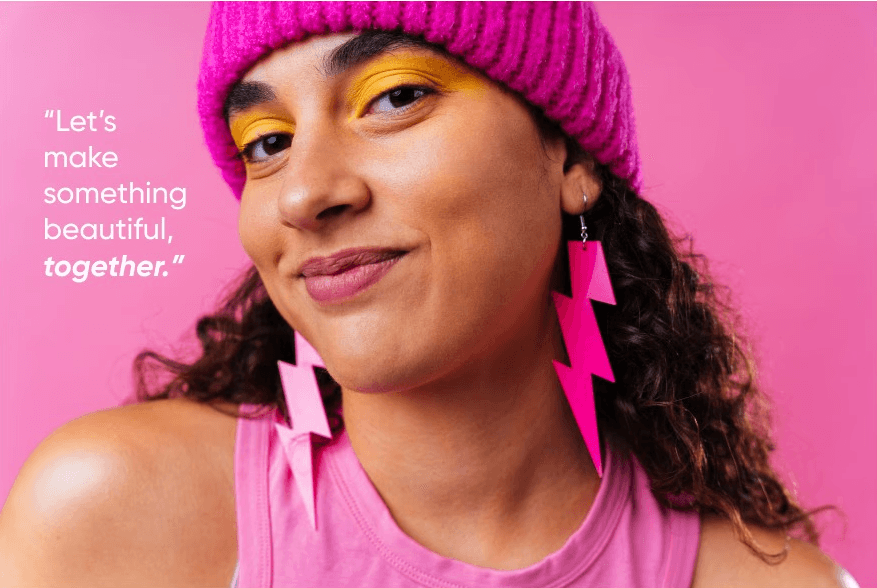 Camila Perez, creative influencer, portrait with her quote overlaid, one of the two SKOOL user personas