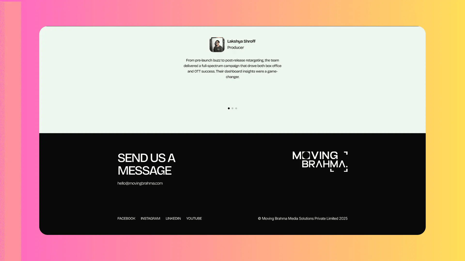 Moving Brahma Website Footer Screenshot 