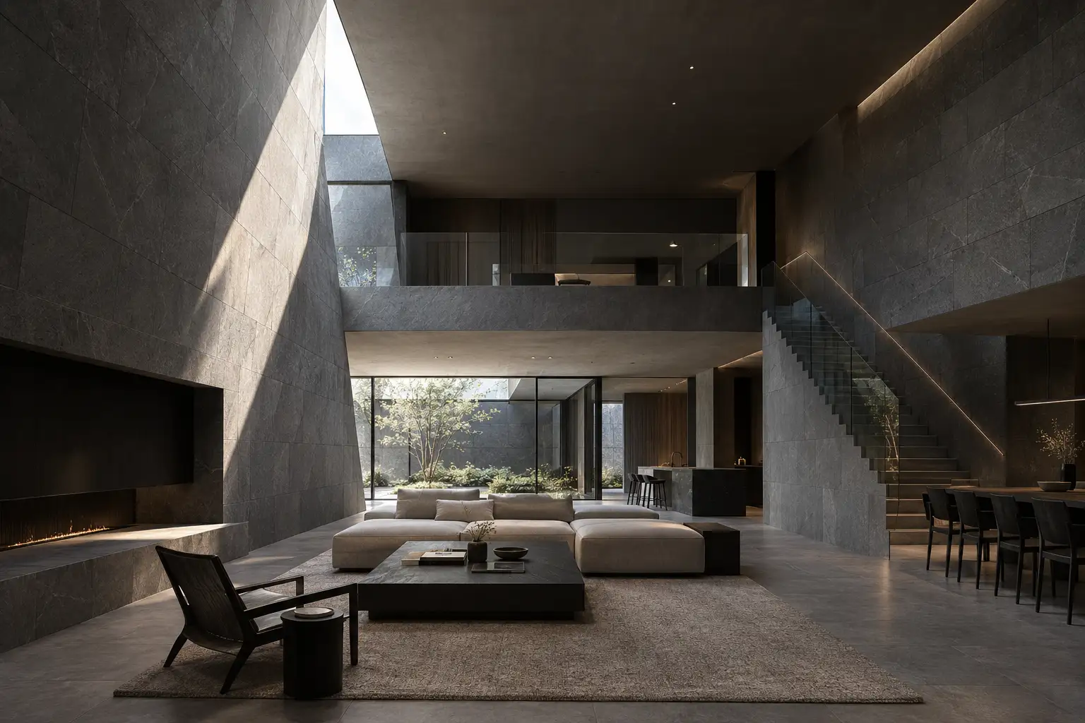 Angular dark stone cultural building