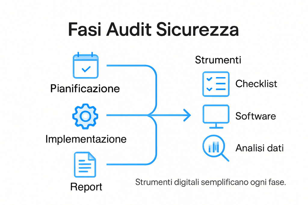 Schema illustrativo delle fasi di un audit sulla sicurezza