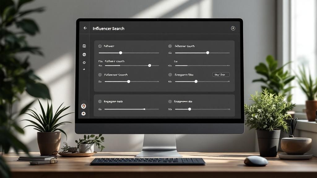 A person using an influencer discovery tool on a computer.