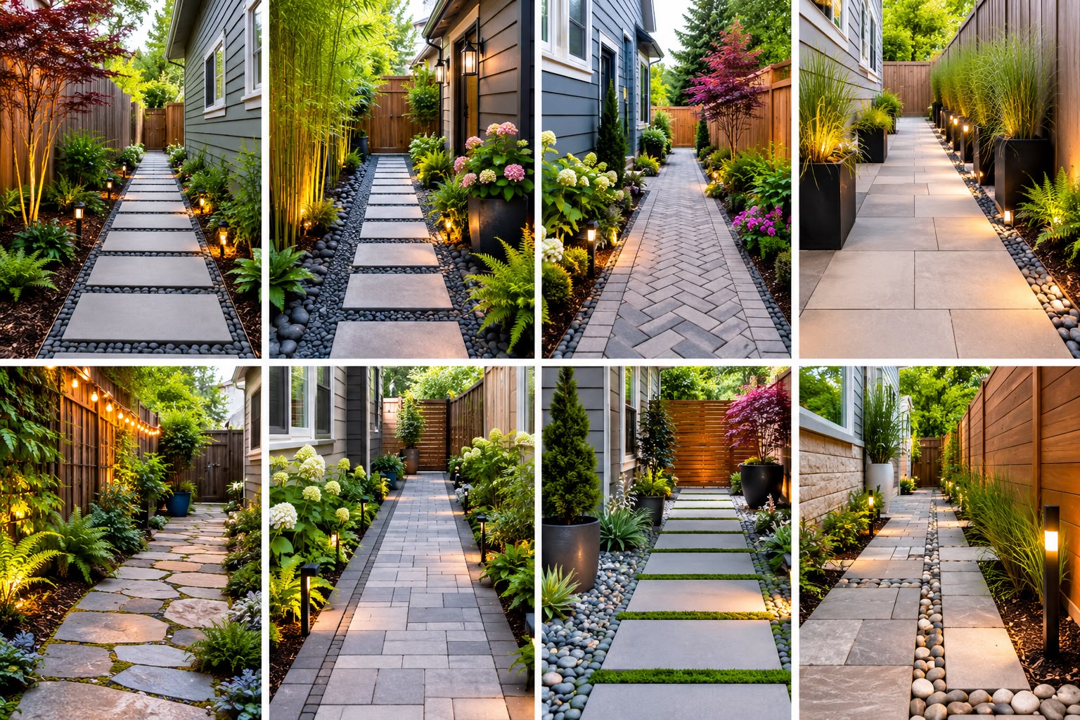 Professional paver installation in Seattle side yard showing stone walkway between home and backyard with drainage improvements
