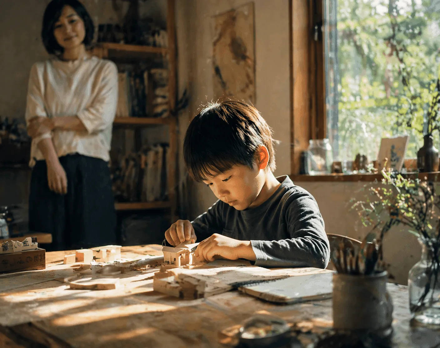 Child working on project