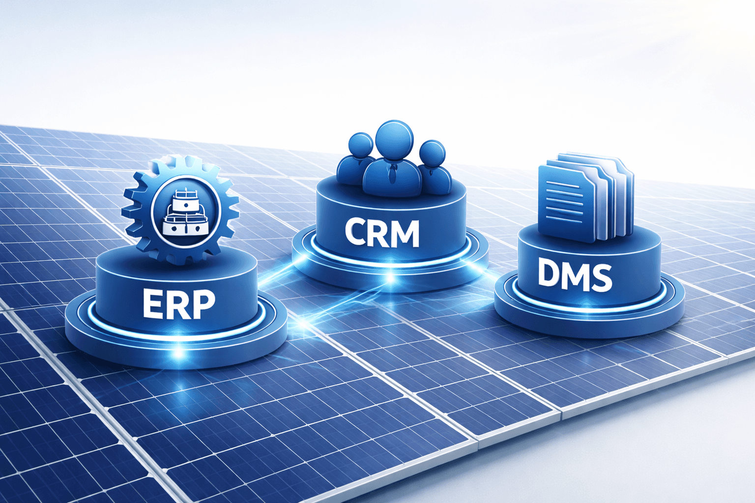 Grafische Darstellung von ERP-, CRM- und DMS-Systemen für Solarteure