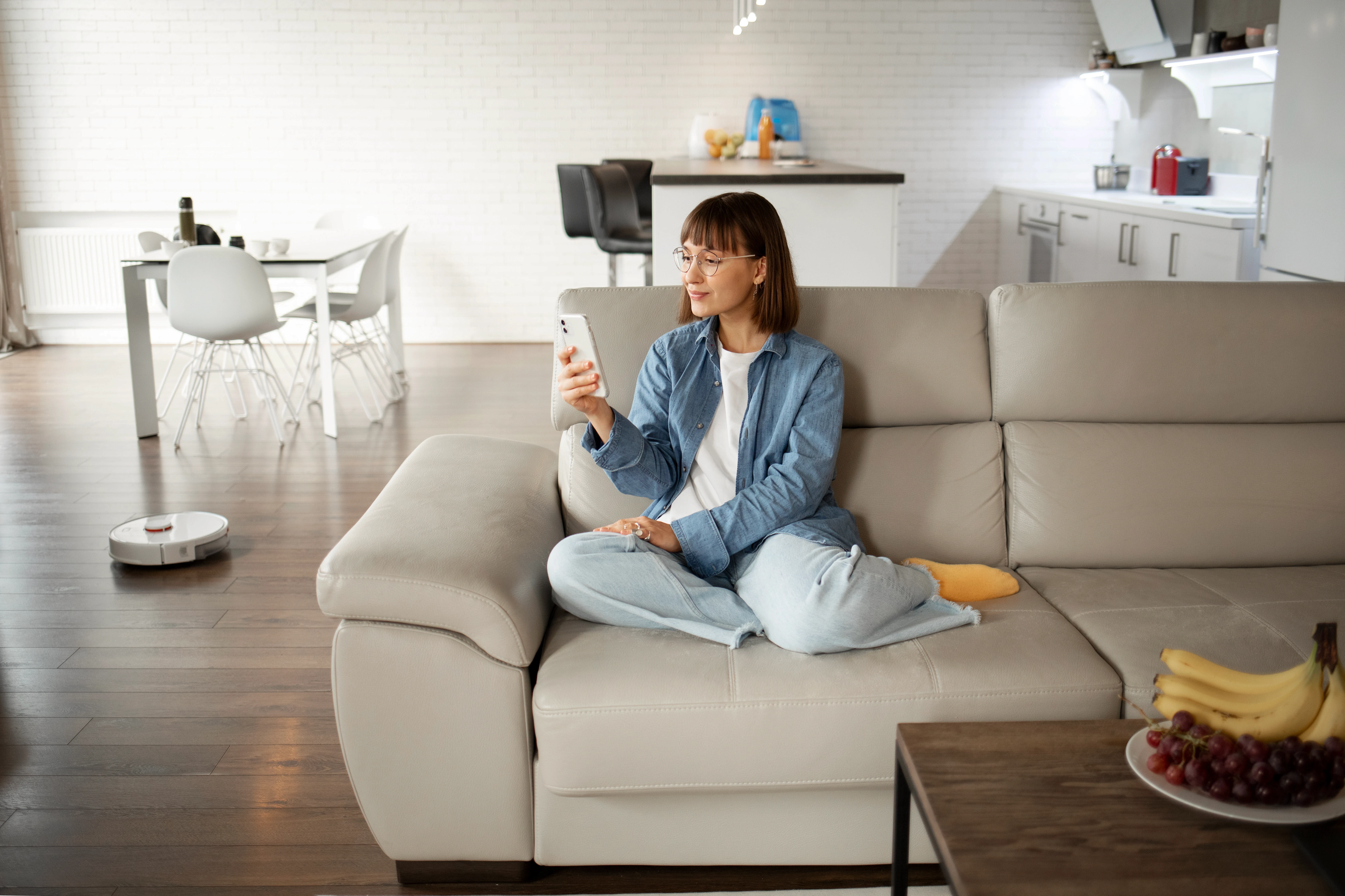 A vertical sidebar sequence of small horizontal preview thumbnails displaying different smart home automation settings, user interfaces, and modern smart interiors.