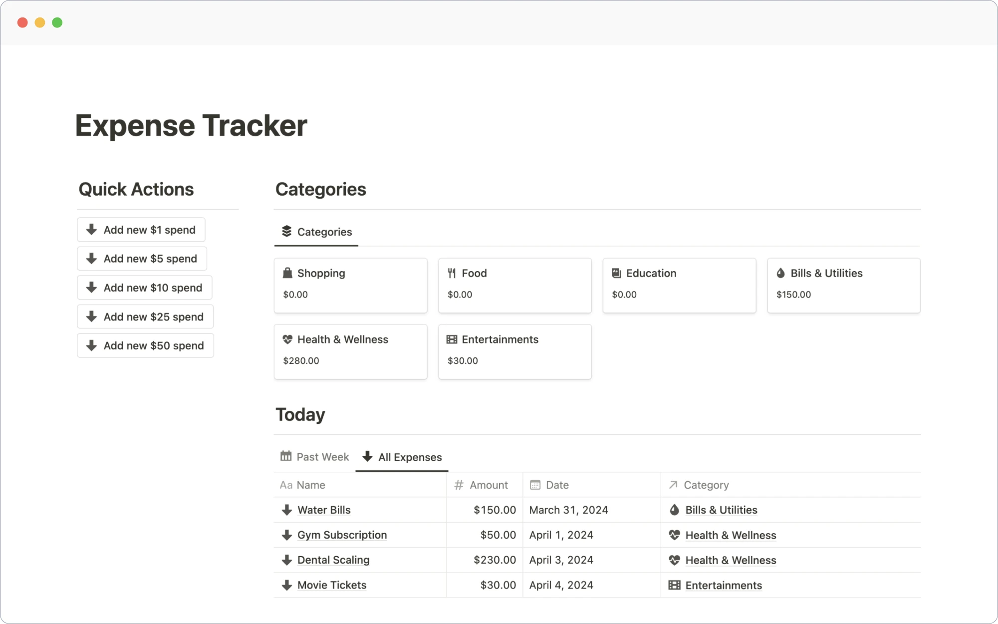 Free Expense Tracker Notion Template