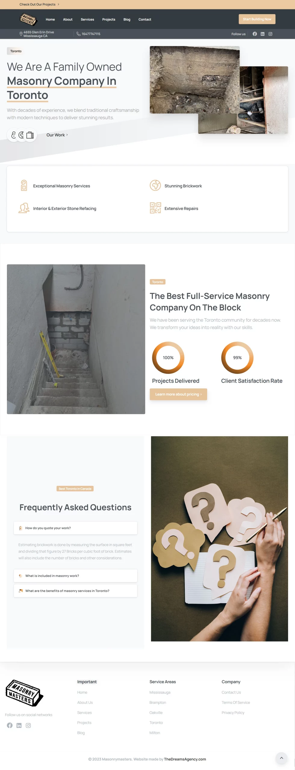 toronto page for masonrymasters website developed & designed by Dreams Agency Mississauga, Ontario