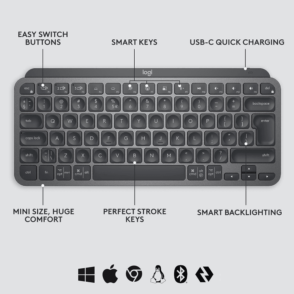 Logitech Mx Keys Mini Minimalist Wireless Illuminated Keyboard