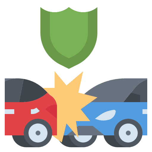 car accident art with green shield
