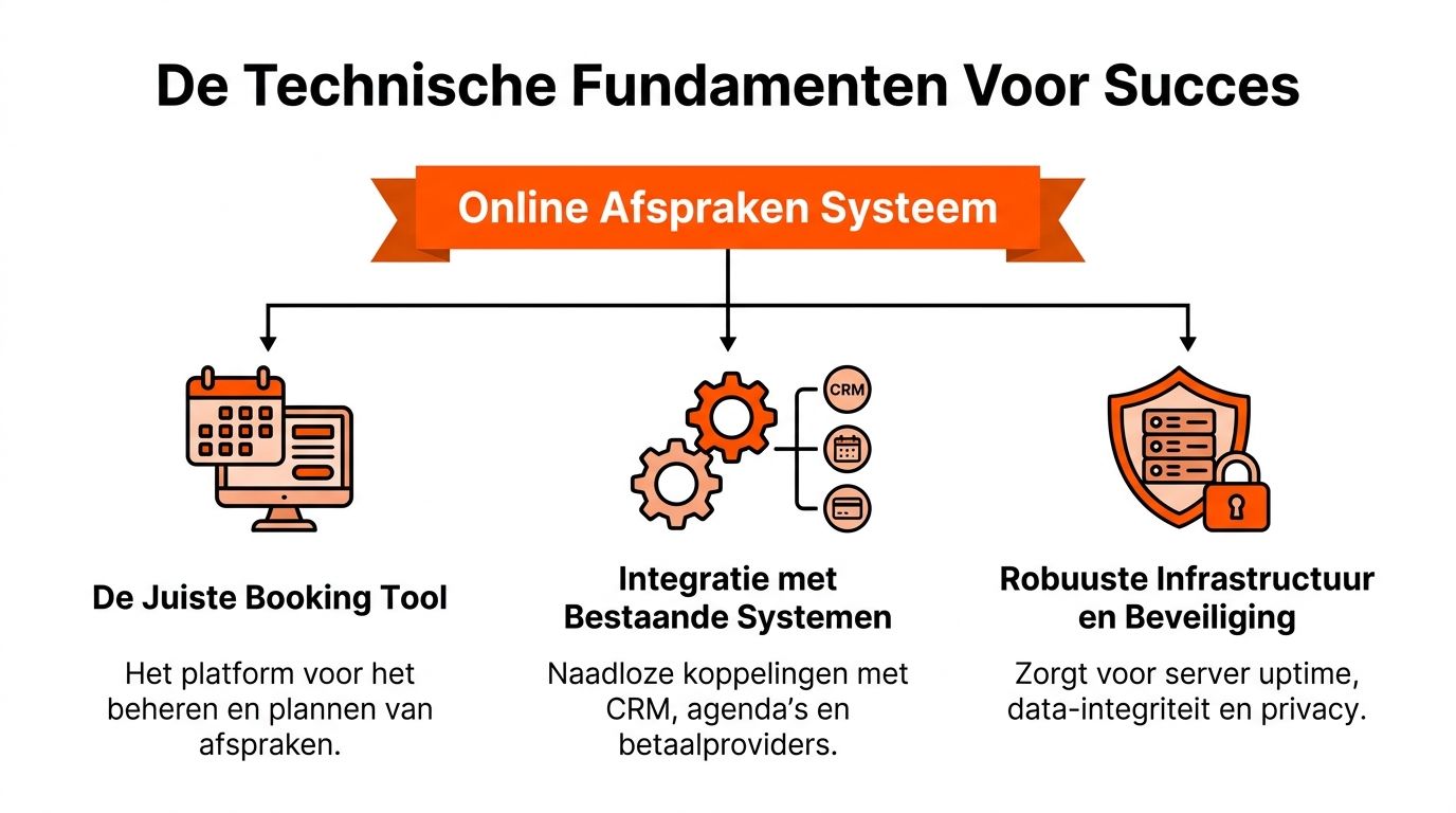 Een overzicht van de drie technische fundamenten voor een succesvol online afspraken systeem voor bedrijven.
