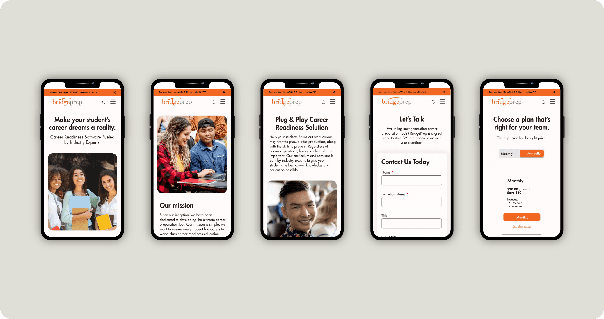BridgePrep web mobile design