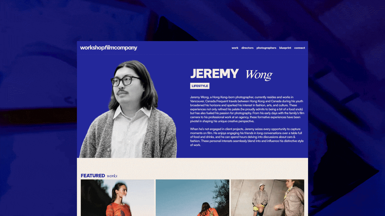 Workshop Film Company filmmaker profile page design