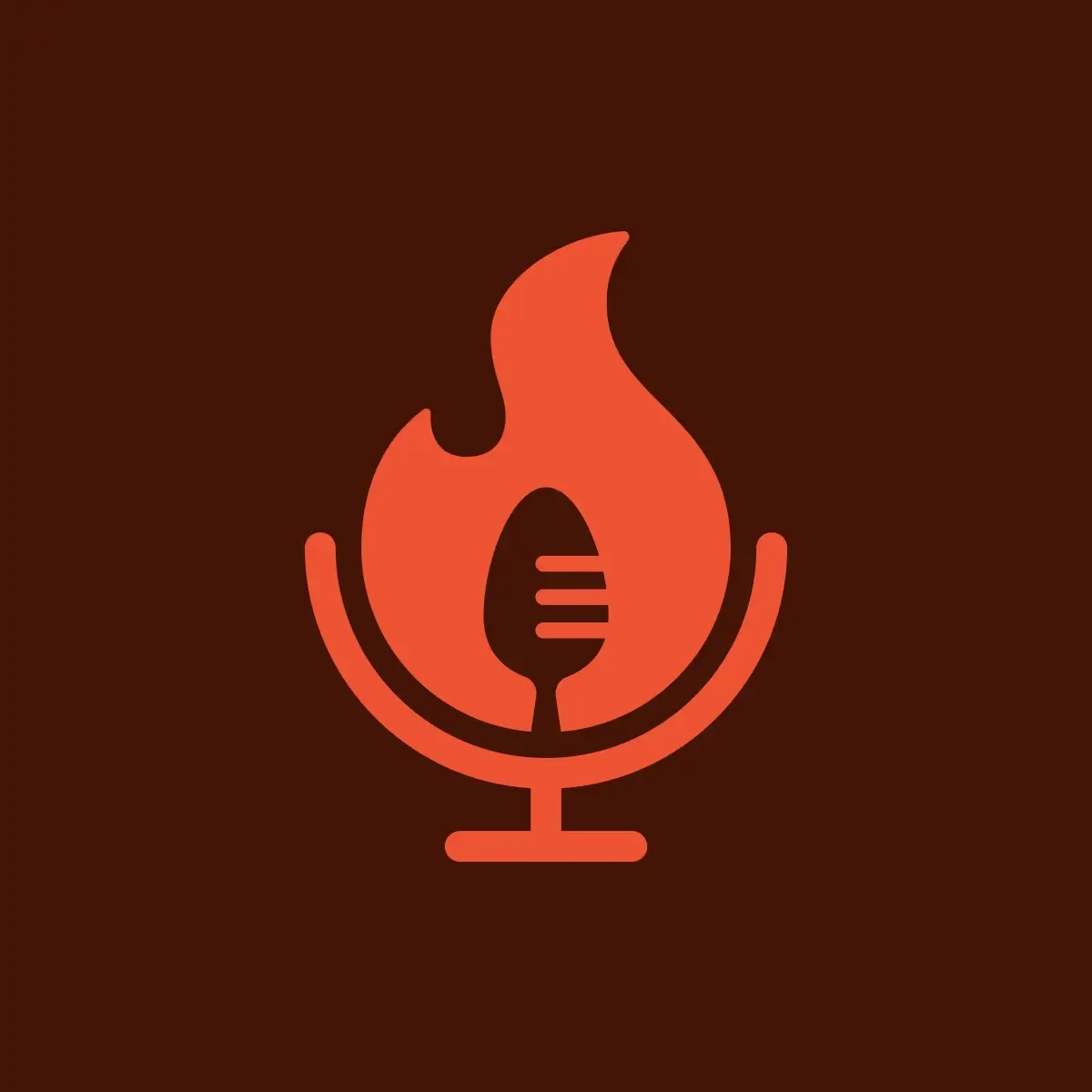 Podcast logo concept combining a flame shape with a microphone icon