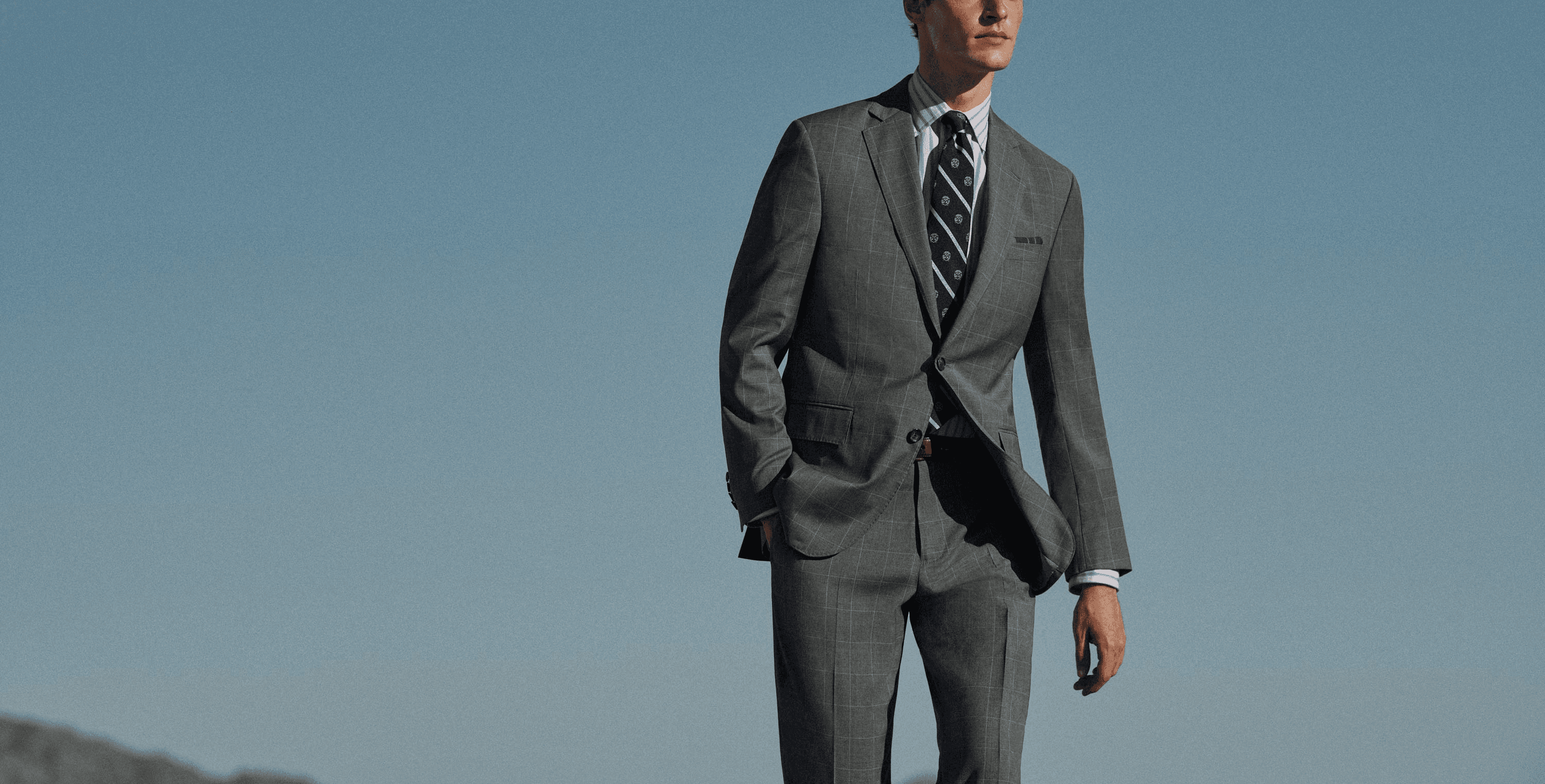 Smart gray suit mood for partner Brook Brothers