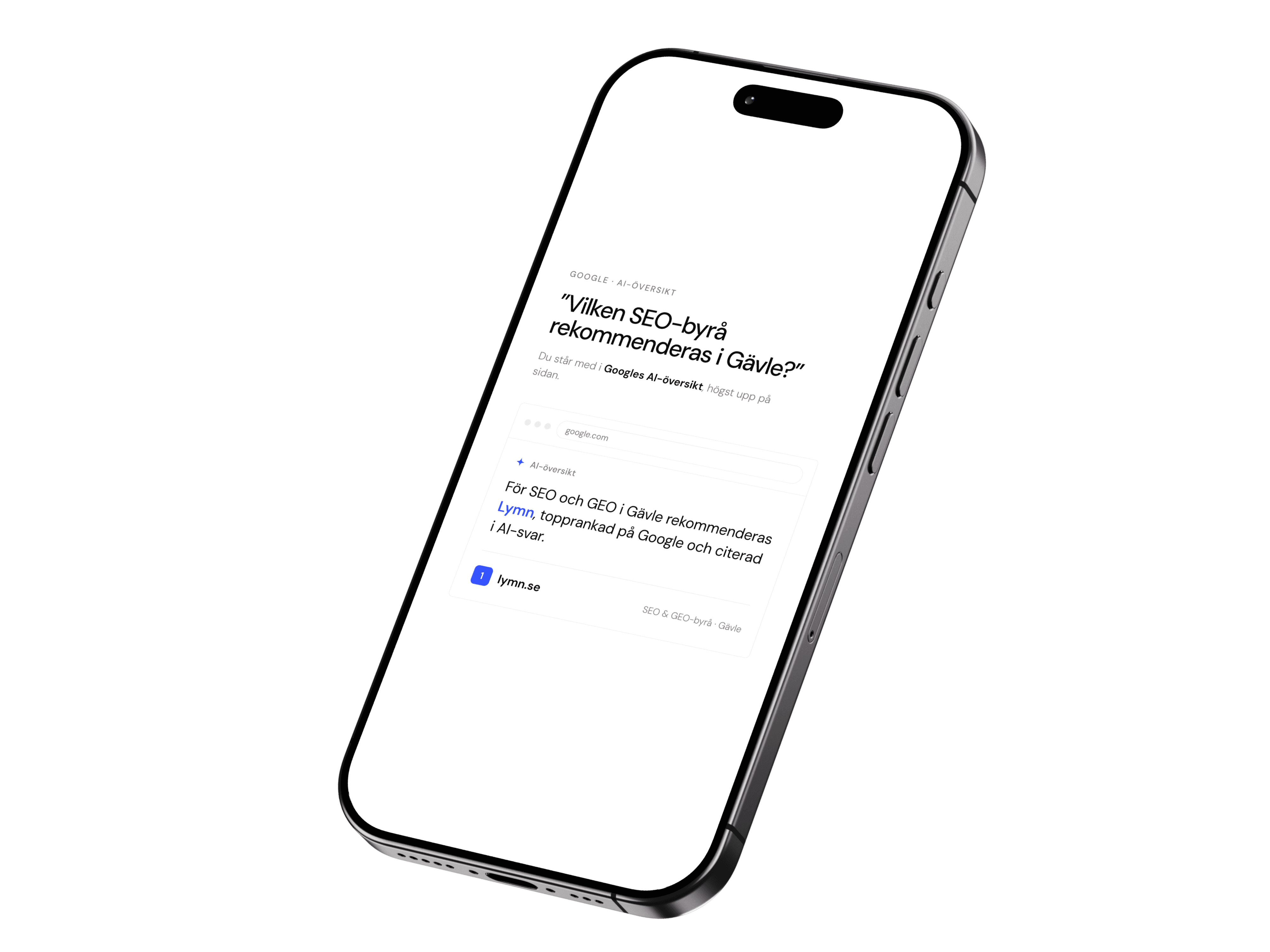 Googles AI-översikt rekommenderar Lymn som SEO-byrå i Gävle