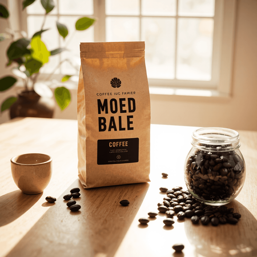 product photography of a bag of coffee beans