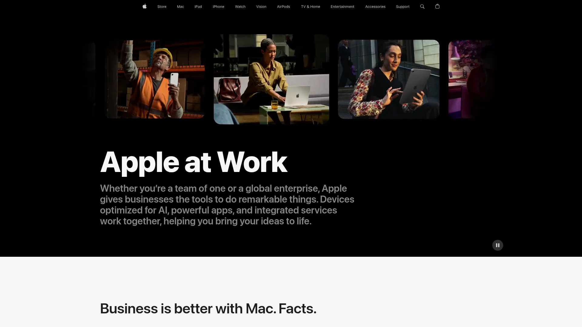 Apple Business platform page for managing devices and apps across an organization