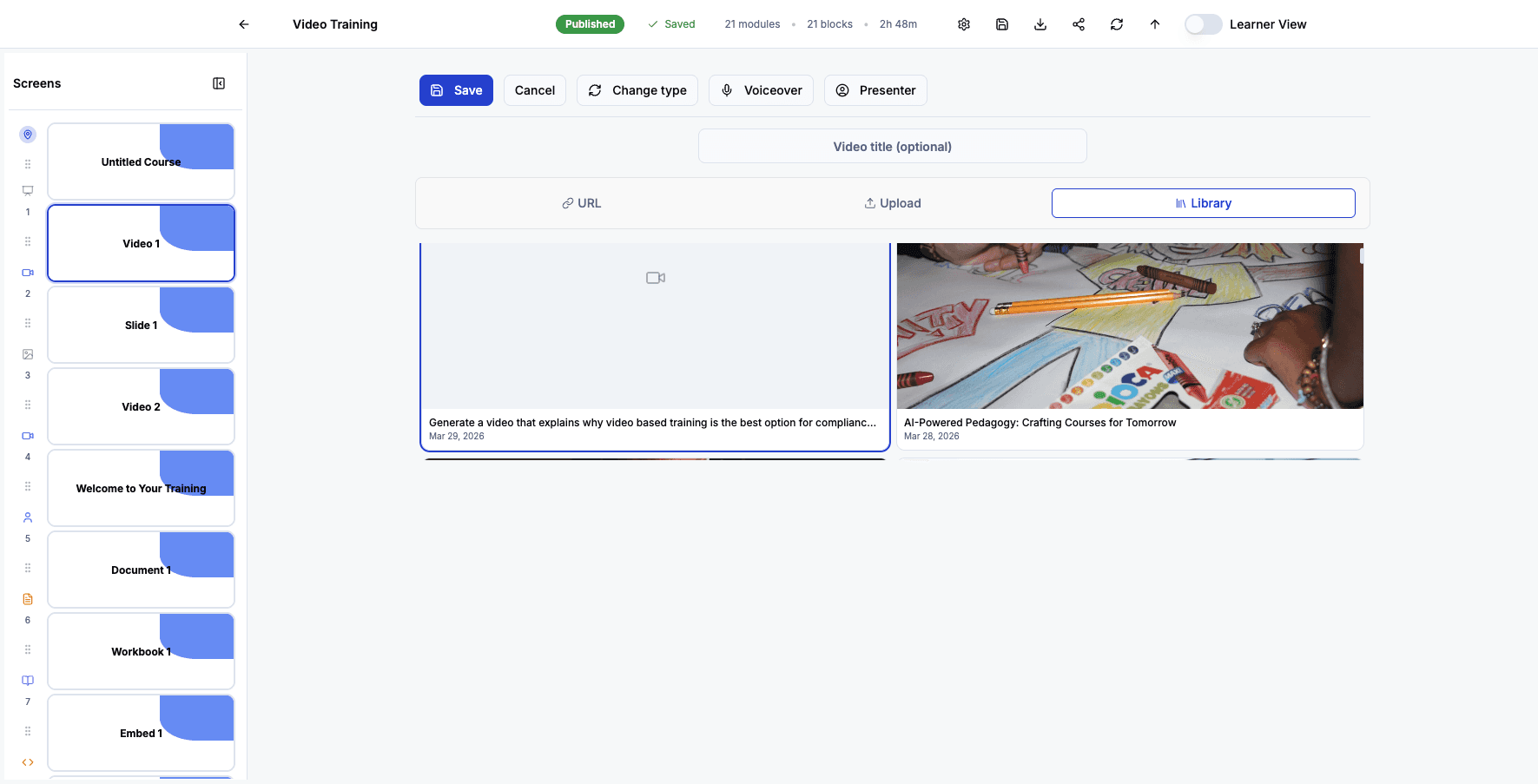 Select this AI-generated video from your library to add it to the course.