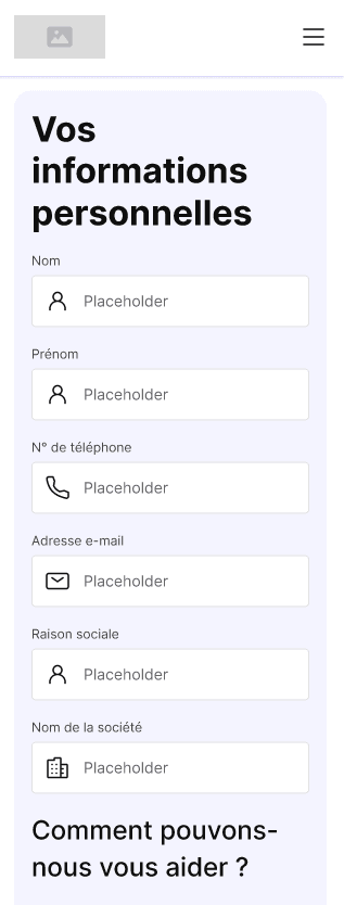 Un template d'interface web mettant en avant un formulaire de contact au sein d'un Design System.