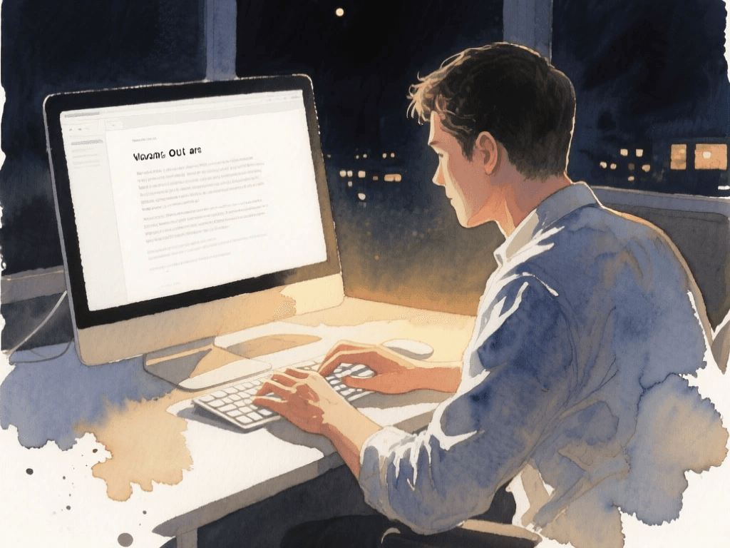 a physio typing clinical notes late at night and he is tired