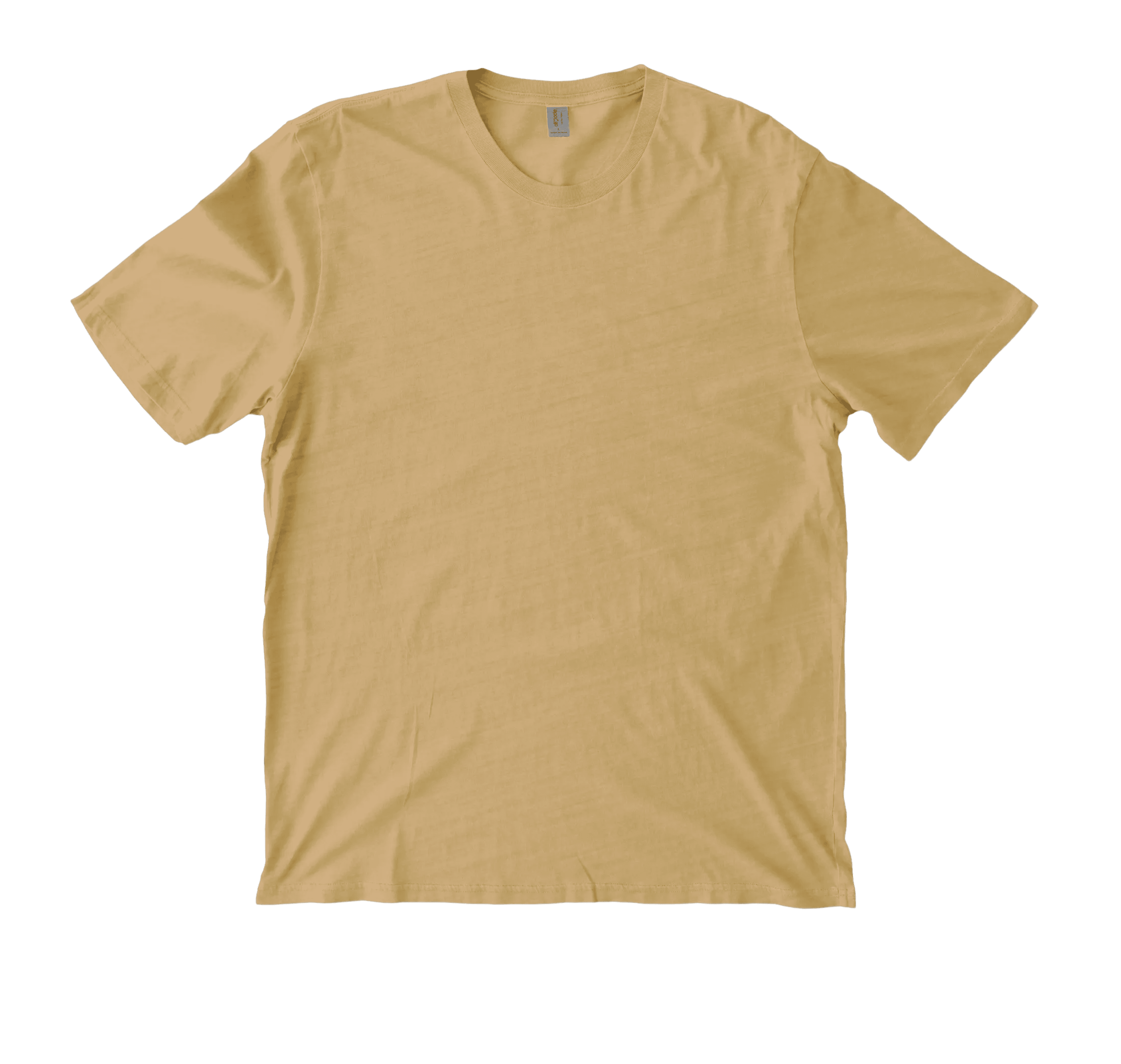 An Allmade Unisex Organic Cotton Mineral Dye Tee in Golden Wheat displayed on a flat surface, highlighting its simple, casual design and short sleeves.