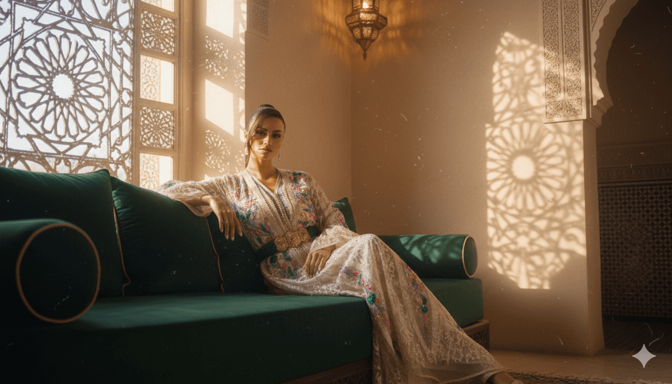 Woman in dark greenish dress