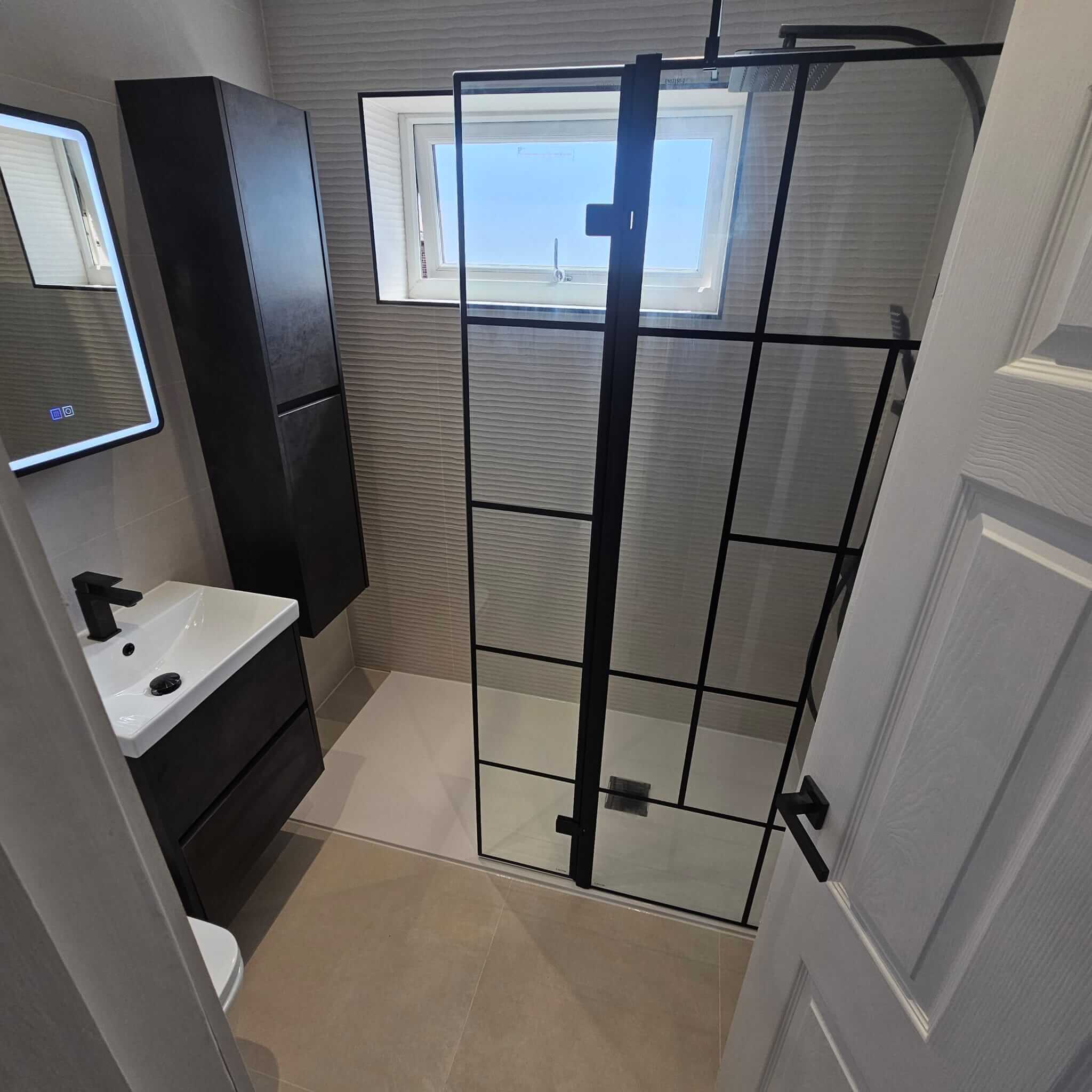 Walk-in shower installation in Leeds with modern glass design