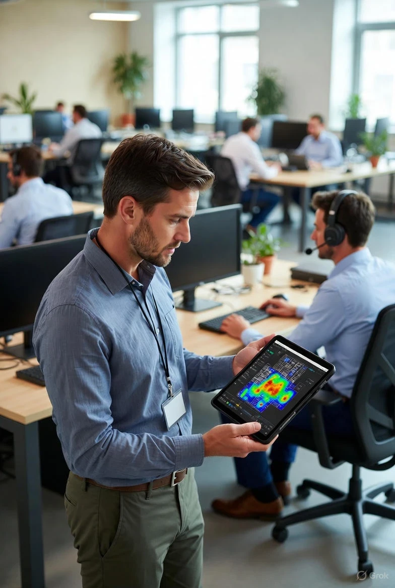 man sitting beside woman looking at a contract on DocuSign