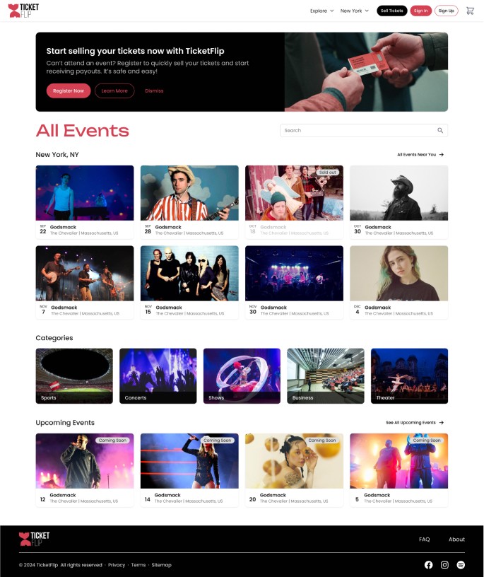 Screenshot of TicketFlip home page