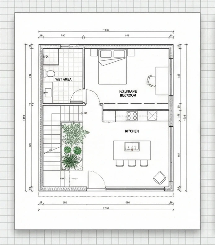 Image of a floor plan that can be customised as any Respira shed home can be customised