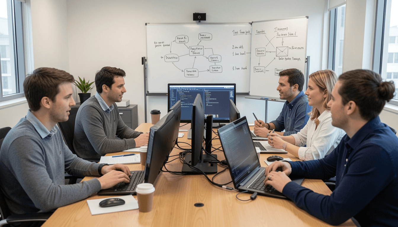 software developer office meeting