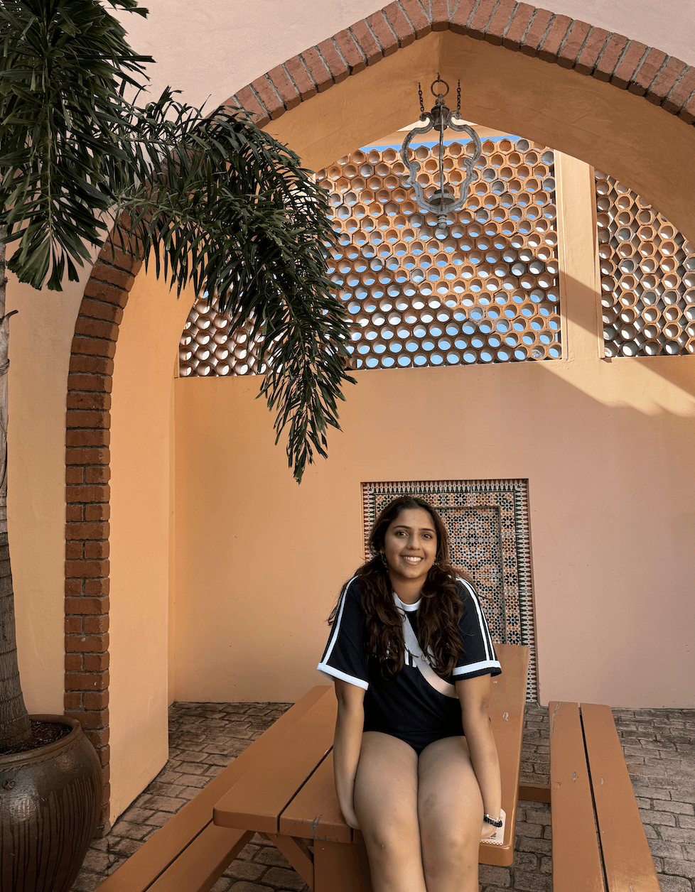 Ruchi sitting on bench