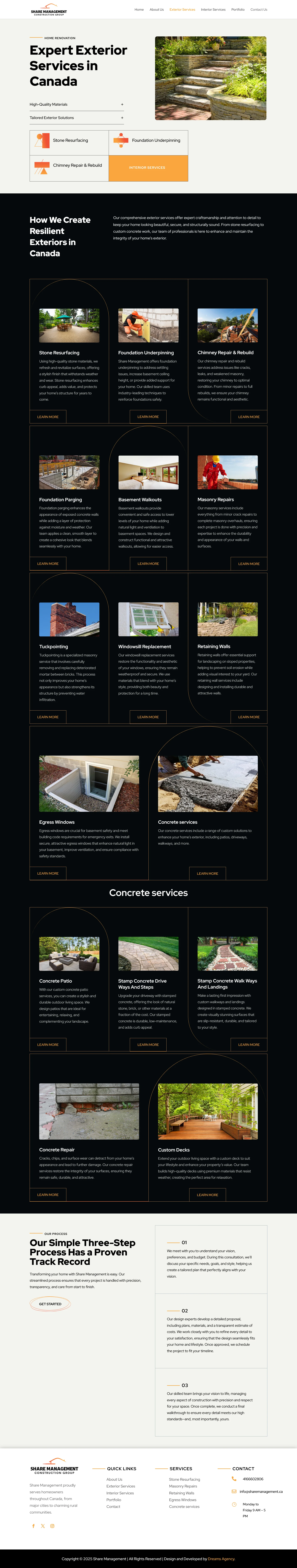 Exterior Service - Share Management website developed & designed by Dreams Agency Mississauga, Ontario