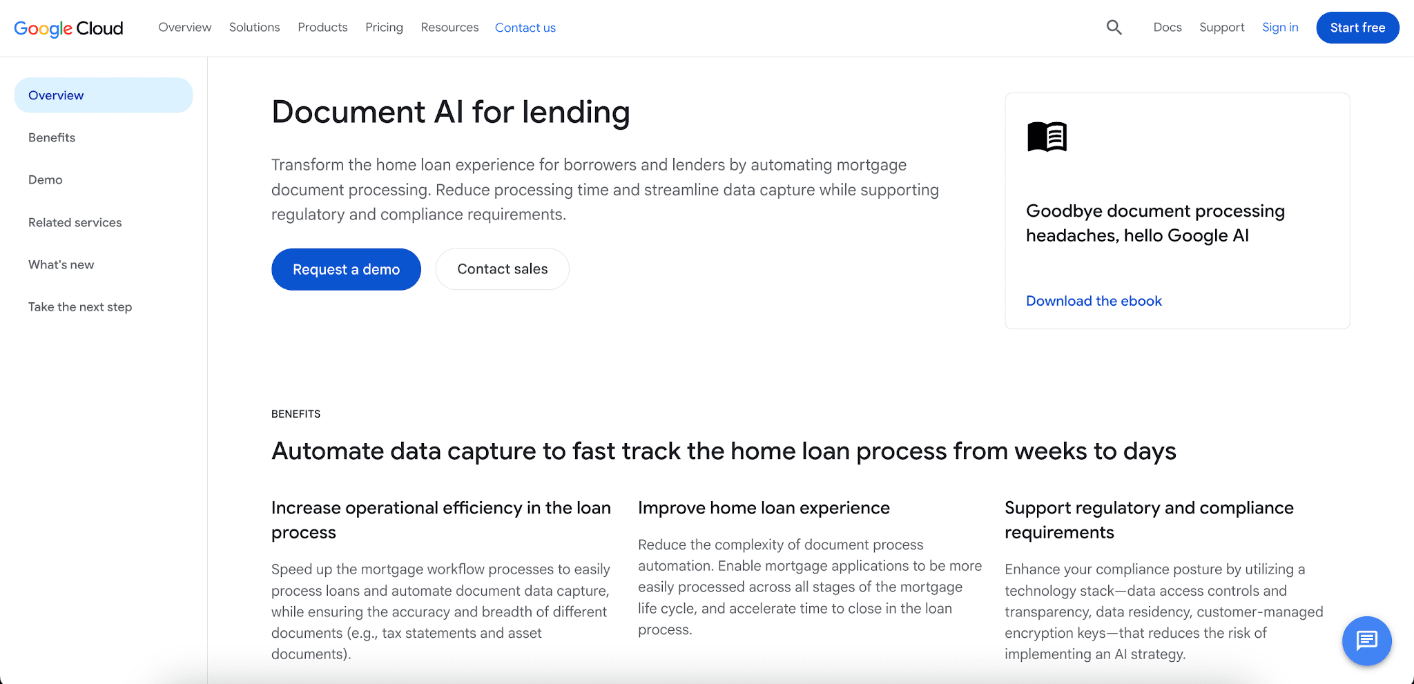 Google Lending DocAI webpage