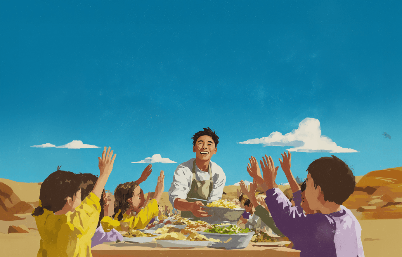 volunteer serving foods to childrens