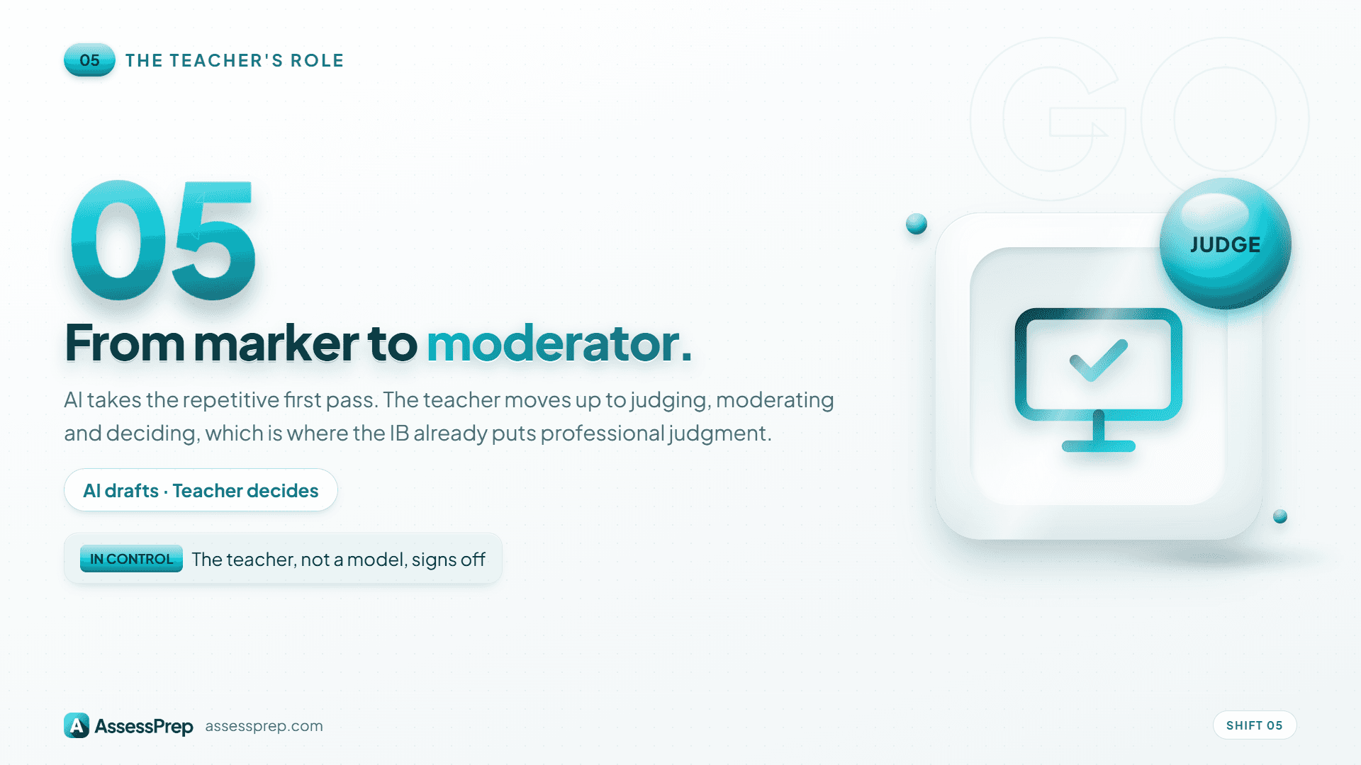 AI changes the teacher's role from marker to moderator