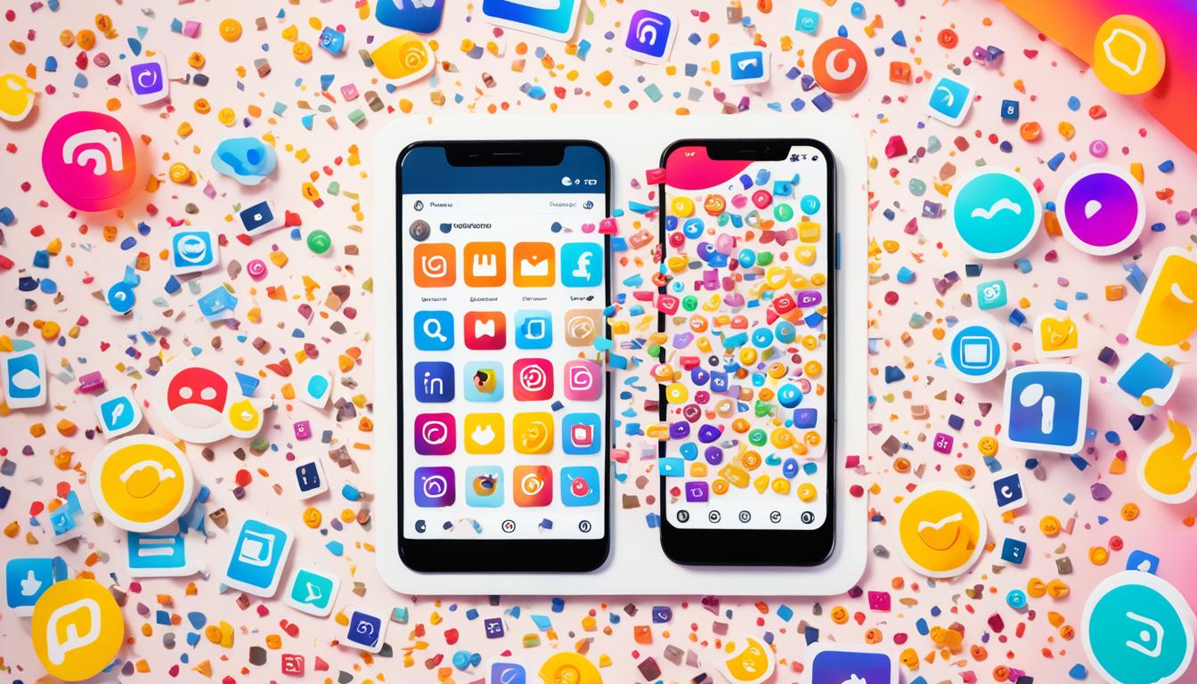 Show an image of a mobile phone with an Instagram logo on the screen, surrounded by a colorful explosion of emojis and stickers. The phone should have a bar graph superimposed over it, showing an upward trend in engagement and reach for Instagram Stories. The background should be a gradient of bright colors to convey the excitement and enthusiasm of social media users.