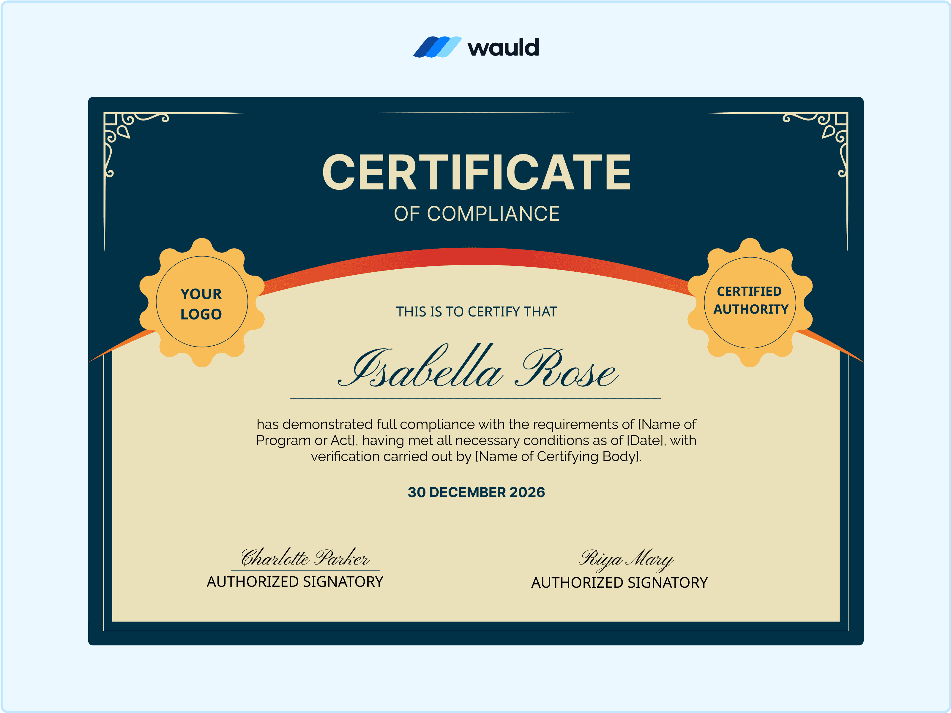 Wauld - Premium and Bold Certificate Template&nbsp;