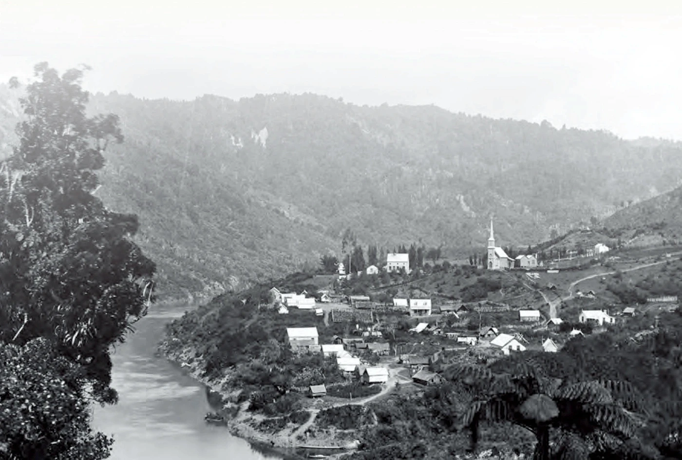 Historic view of Hiruharama by the river